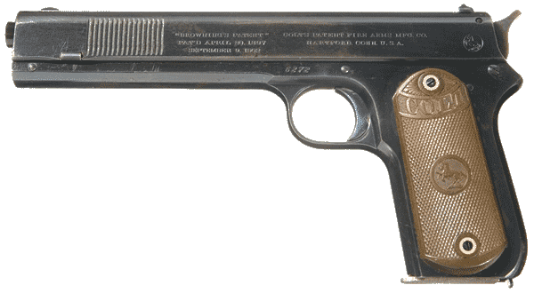 Пистолет Кольт 1902 года (Colt 1902), коммерческий выпуск, нет антабки внизу на рукоятке.
